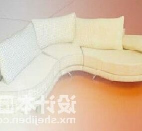 3д модель многоместного углового дивана белого цвета