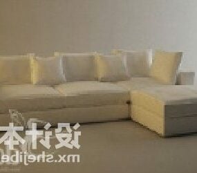 3д модель бежевого многоместного дивана в секционном стиле