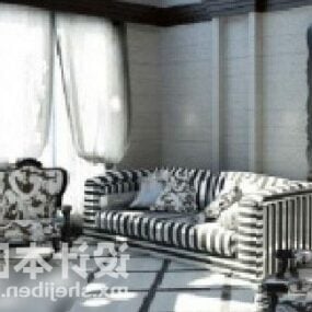 Kombinieren Sie das Sofa-Stuhl-Streifenmuster-3D-Modell