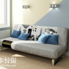 Sofa wieloosobowa z szarej tkaniny Model 3D