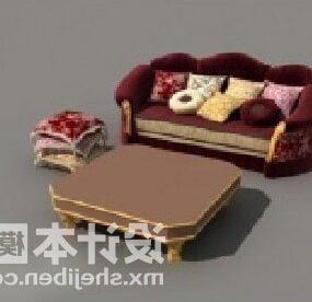 多座位骆驼沙发天鹅绒材料3d模型