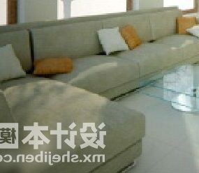 Sofa wieloosobowa z zielonej tkaniny Model 3D