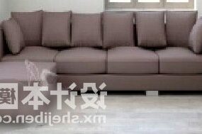 Sofa wieloosobowa z brązowej tkaniny Model 3D