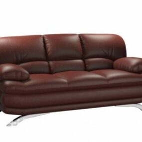 3д модель многоместного дивана для гостиной, коричневого кожаного цвета