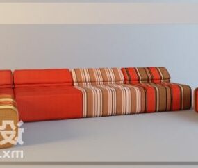 多座位红色沙发条图案3d模型