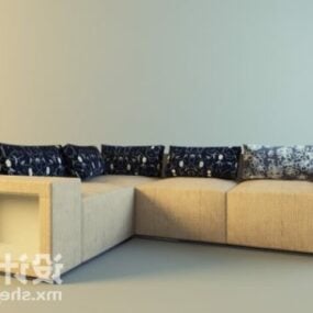 Sofa wielomiejscowa Biała tkanina z poduszką Model 3D