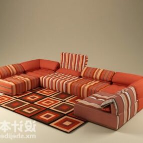 3д модель многоместного дивана с узором в красную полоску