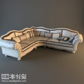 3д модель многоместного винтажного углового дивана