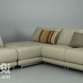 3д модель многоместного углового дивана бежевого кожаного цвета