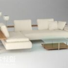 أريكة متعددة المقاعد بيضاء مع طاولة