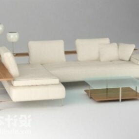 3д модель многоместного белого секционного дивана со столом