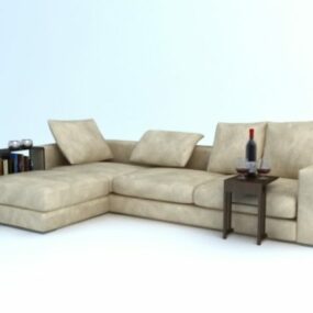 Corner Sofa Beige Fabric 3d model