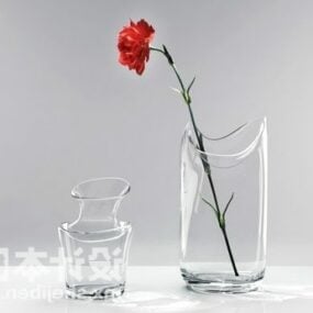 گل صورتی مدل سه بعدی گلدان شیشه ای