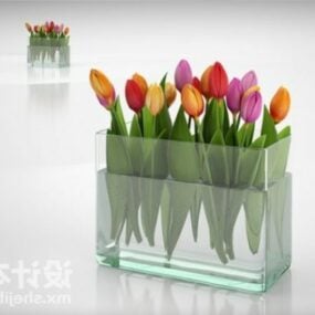 ホーム装身具ガラス箱に入ったチューリップの花3Dモデル