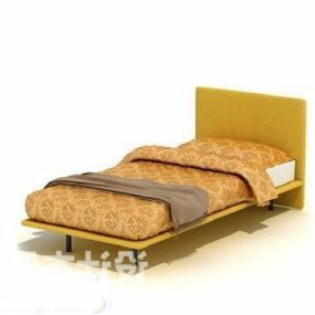 Modelo 3d de cama de solteiro em tecido amarelo