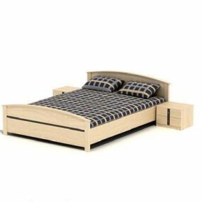 Modern Wood Double Bed 3d model