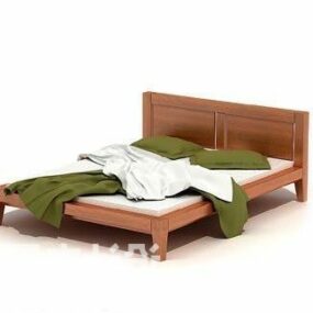 Double Bed Red Wooden 3d model