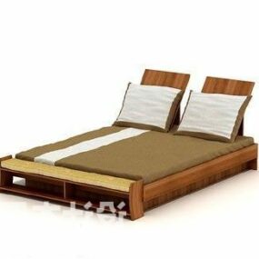 Hotel Double Bed Wood Frame 3d model