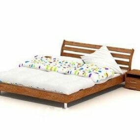 Common Wood Double Bed 3d model