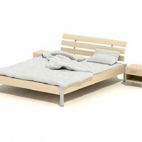 Model 3D wspólnego łóżka podwójnego z żółtego drewna