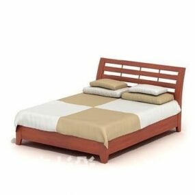 Hotel Common Wooden Double Bed 3d-modell