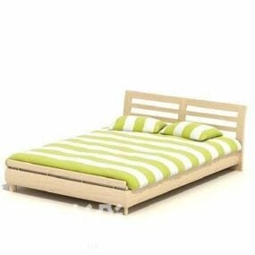 Double Bed With Strip Pattern Mattress 3d model