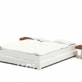 تخت دونفره رنگ سفید چوبی مدل سه بعدی