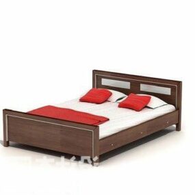 Hotel Double Bed Wood Frame V1 3d model