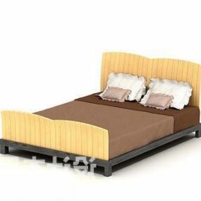 سرير مزدوج خشب أصفر موديل 3D