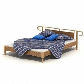 سرير خشبي مزدوج عتيق نموذج ثلاثي الأبعاد