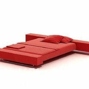 Red Double Bed With Pillow 3d model