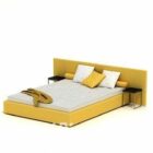 Желтая двуспальная кровать с тумбочкой