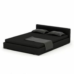 Μαύρο διπλό κρεβάτι με μαξιλάρι 3d μοντέλο