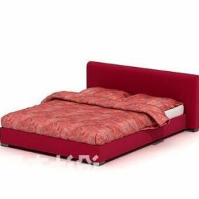 Red Color Double Bed 3d model