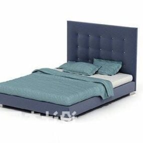 Purple Double Bed Blue Mattress 3d model