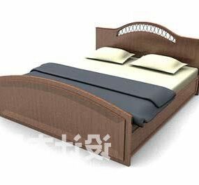 Brown Wood Double Bed V1 3d model