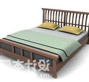 Double Bed Wooden Frame 3d model