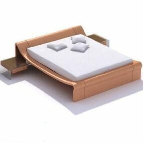 Modern Double Bed Wood Frame 3d model