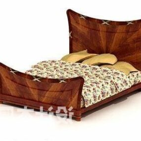 Double Bed Brown Wooden Furniture 3d model