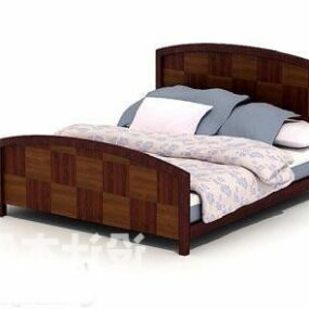 Antique Double Bed Brown Wooden 3d model