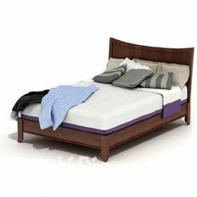 Dark Wood Double Bed 3d model