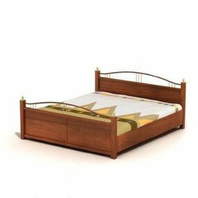 Model 3d Tempat Tidur Ganda Kayu Gaya Lama