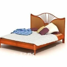 Antyczne łóżko podwójne z drewna Model 3D