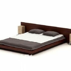 3д модель двуспальной кровати с коричневой обивкой