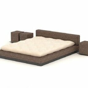 3д модель современной двуспальной кровати коричневого цвета