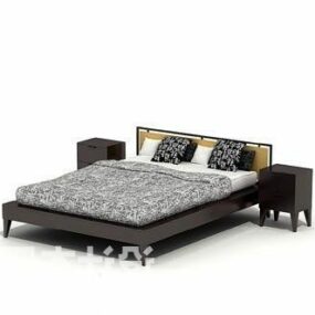 Modern Black Double Bed With Nightstand 3d model