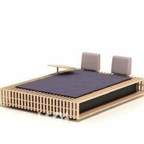 Double Bed Wooden Box Base 3d model