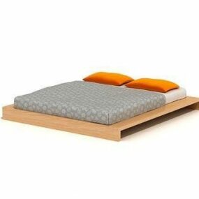 3д модель деревянной двуспальной кровати в стиле минимализма