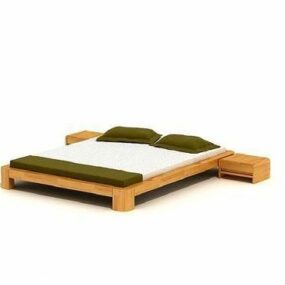 Wooden Double Bed Minimalist With Nightstand 3d model