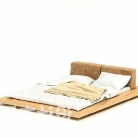 Wooden Color Of Double Bed Furniture 3d model